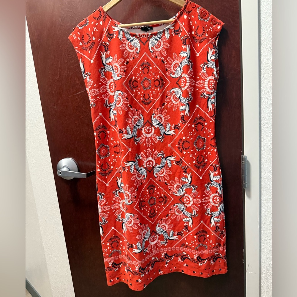 Talbots Burnt Orange Sheath Midi Dress Cap Sleeve Crew Neck